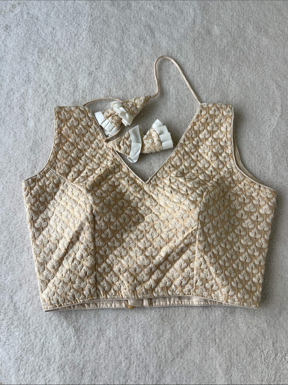 Cream/ Beige with golden embroidery Crop Top blouse with measurements